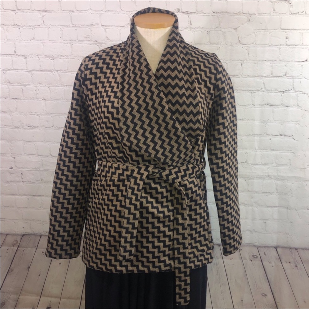 Anthropologie Tulle Chevron Print Wool Blend Jacket Size XL